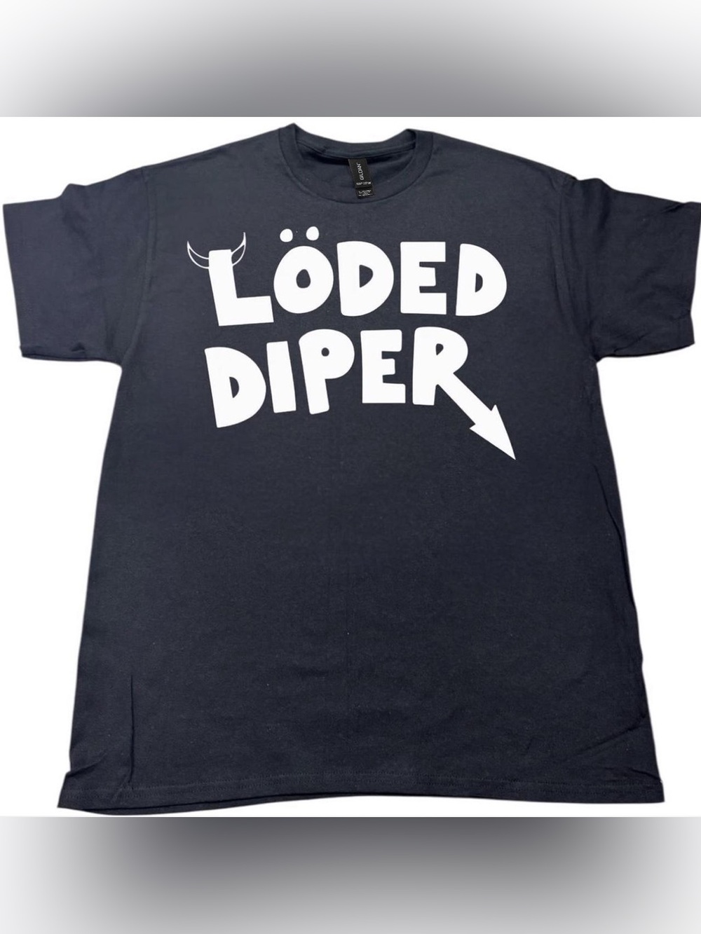 Gildan Black Crewneck Tee with White LÖDED DIPER Graphic